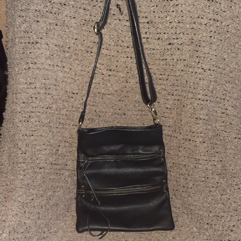 AVORIO-Black Leather Shoulder/Crossbody Bag-Italy-Near Mint